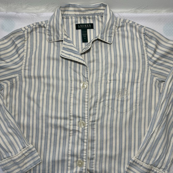 Lauren Striped Pajama Top Button Down Long Sleeve Sleep Shirt - Picture 4 of 8